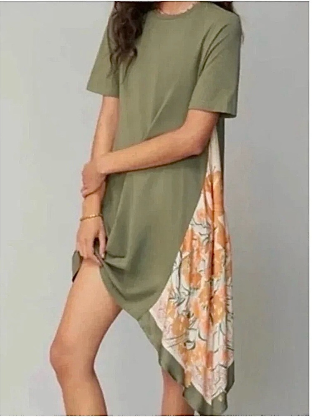 Anthropologie Tiny Saturday Guilia Contrast Draped Panel T-Shirt Dress S green